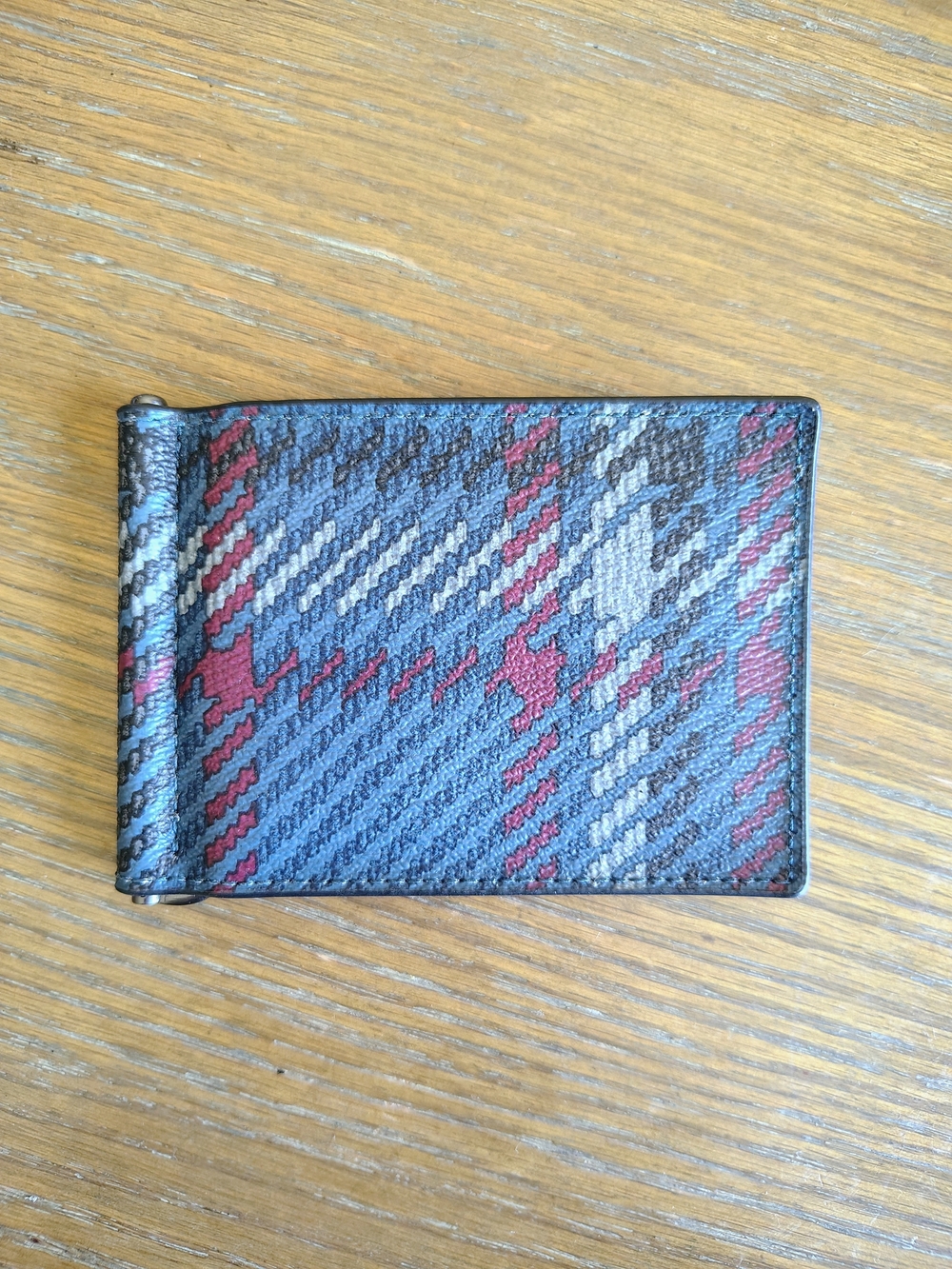NWT Coach Mens Slim Money Clip Bifold Wallet Plaid Midnight Navy CH089